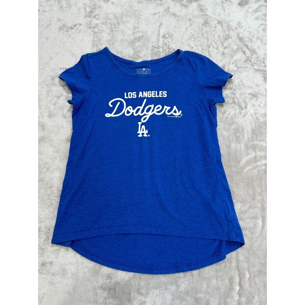 LA Dodgers x 5th & Ocean T-Shirt Girl Size Large Blue Short Sleeve Drop Tail EUC